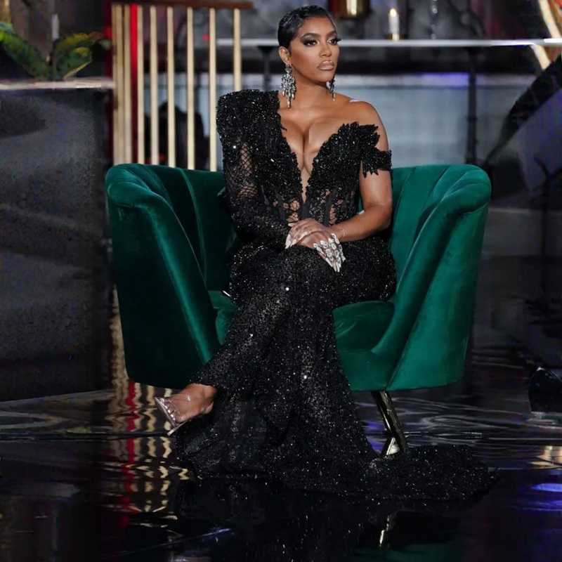 Black Plus Size Aso Ebi Prom Dresses One Shoulder Mermaid Lace Beaded Rhie African Nigeria Women Evening Dress Second Reception Gowns Long Train