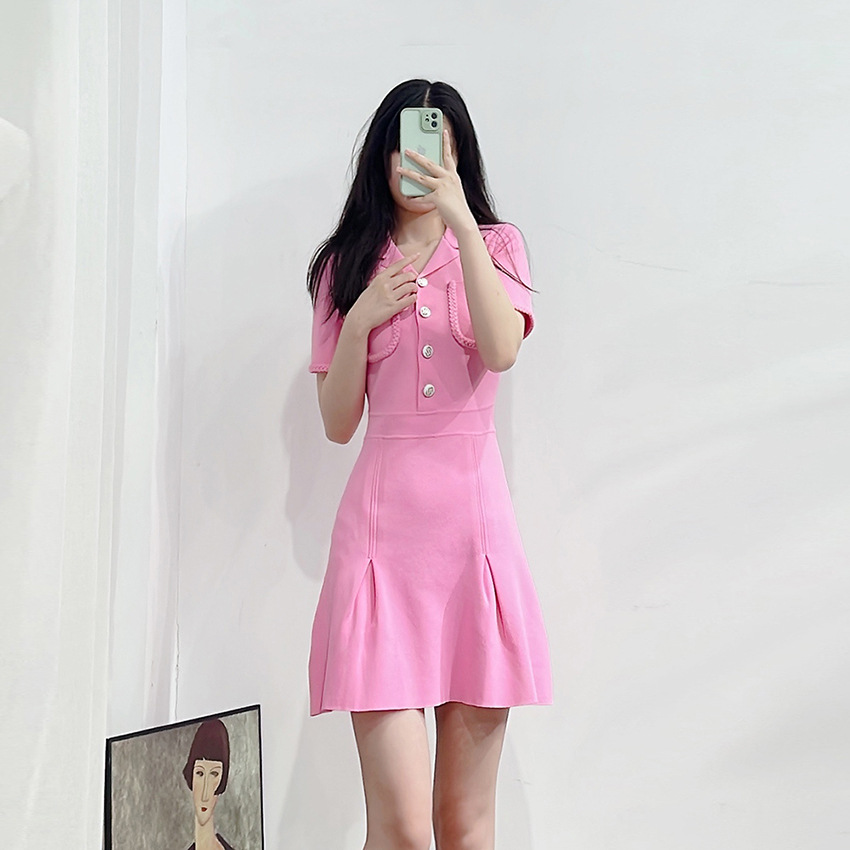 22SS Maje V-neck Dress with Half Buttons Braided Dresses