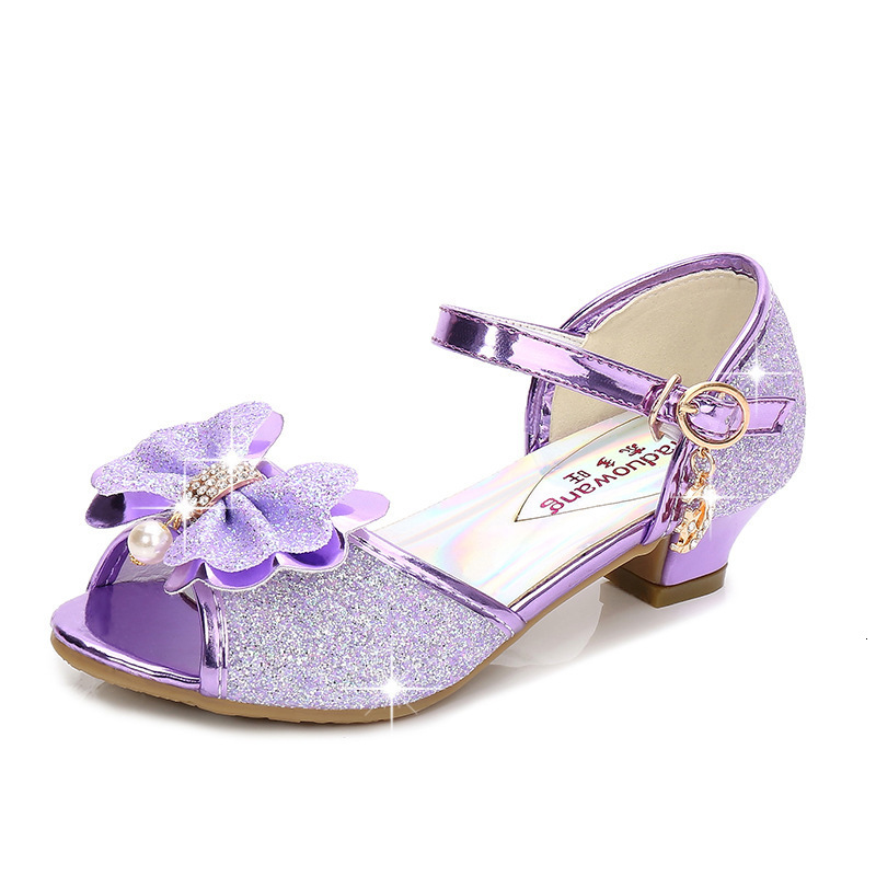 Sandals Children Fashion Sequins Princess Sandals Kids Girls Wedding Bowtie High Heels Dress Shoes Girls Birthday Party Dancing Shoes 230421