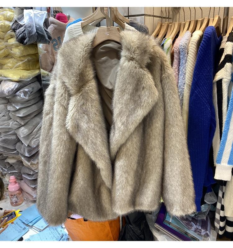 Women's Fur Lapel Faux Fluffy Jacket Coat Women Loose Long Sleeve Warm Coats Female 2023 Winter Fashion Lady Overcoat Streetwear