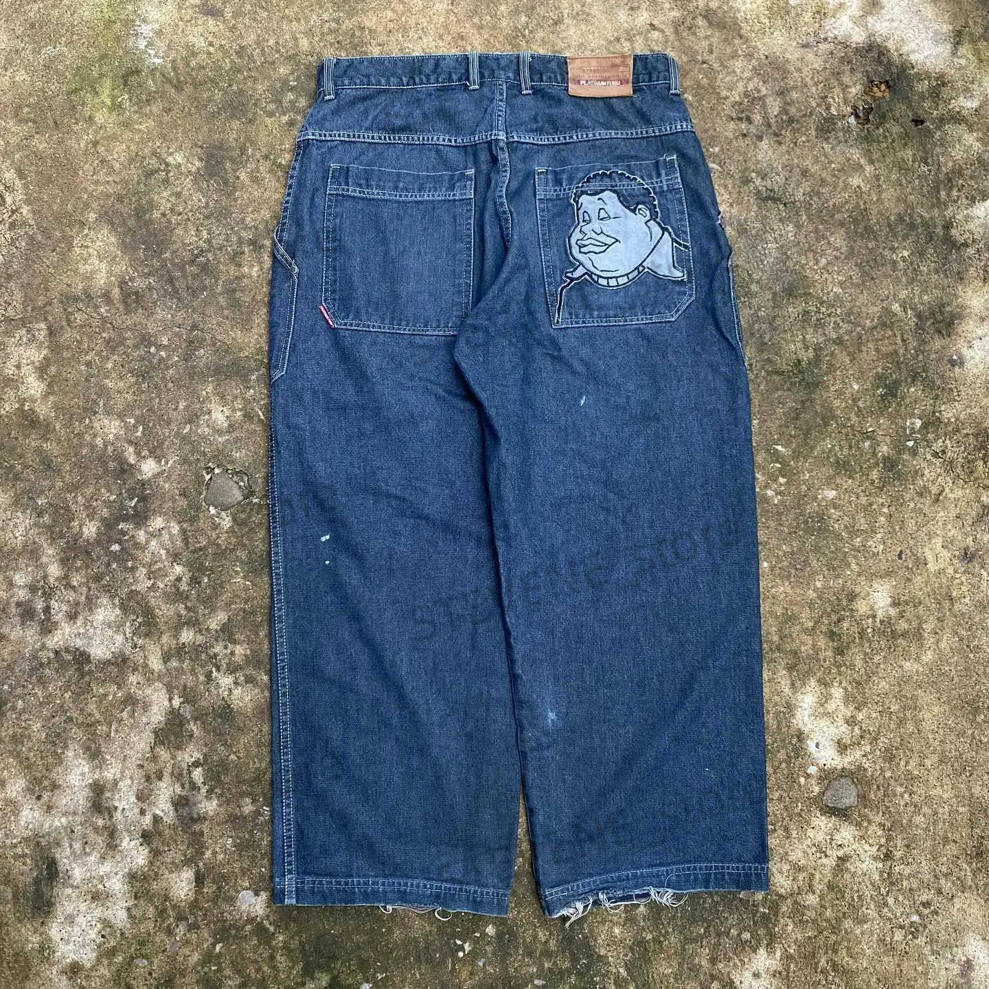 Men's Jeans Women's Jeans Y2K FUBU Jeans Harajuku Hip Hop Cartoon Graphic Print Oversized Blue Vintage Baggy Jeans Denim Pants Mens Womens W