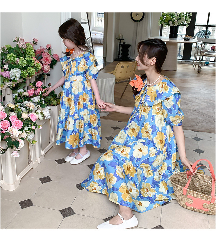 Family Matching Outfits Summer Mom and Daughter Dresses Floral Family Matching Clothes Mother and Baby Girl Equal Dress for Women Flower Clothing 2304