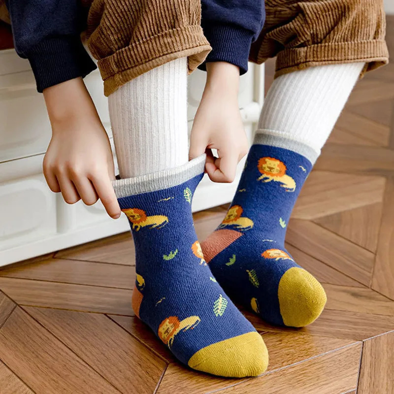 Kids Socks 5 Pair Winter Children Socks Cotton Girl Boy Baby Fashion Cute Cartoon Thicken Warm Soft For Kids 1-3-5-8-12 Years Student Socks 231121
