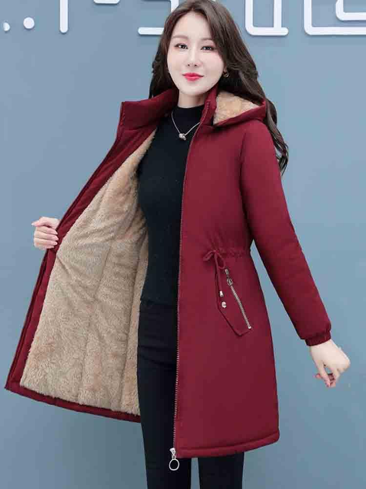 Leather Women Long Parka Winter New Large Size Long Jackets Womens Hooded Thick Cotton Coat warm Loose Casual Coat Pockets