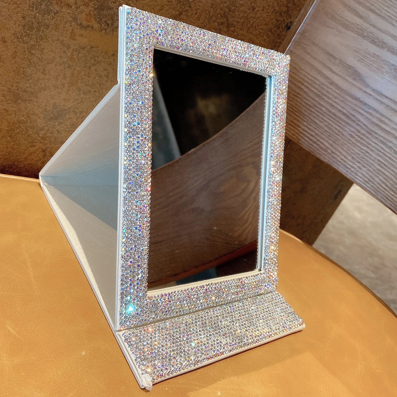 Compact Mirrors Diamond Hd Folding Makeup Mirror Ladies Makeup Desktop Mirror Fashion Glitter Rectangle Shape Women Cosmetic Mirror Wholesale 231120