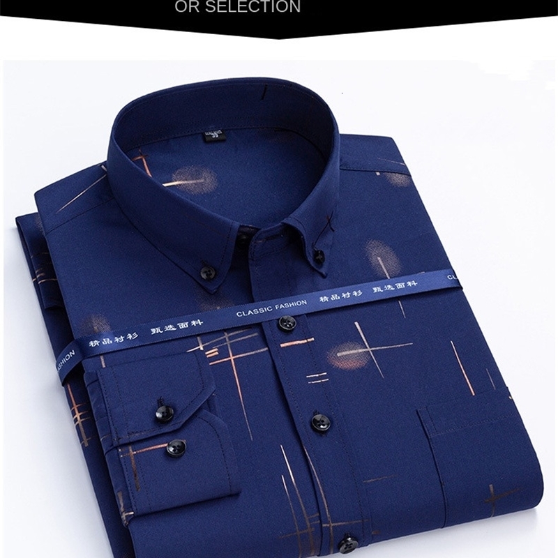 Men's Casual Shirts Dress Spring Autumn Latest Noniron Antiwrinkle Business Print Thin Plaid Slim Fit chemise 230420