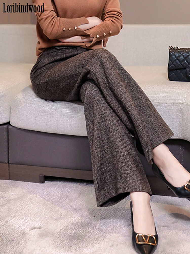 Women's Pants s Autumn/winter Vintage Wool Wide-leg Pants Women's Loose Straight Leg Pants Slimming and Versatile Slacks 230421