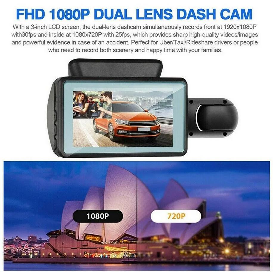 3 inch Car DVR Dual Driving Recorders With 32GB Micro SD Card Dual Lens Camera Wide Angel DVR Motorcycle Parking Reversing Night Vision Recorders