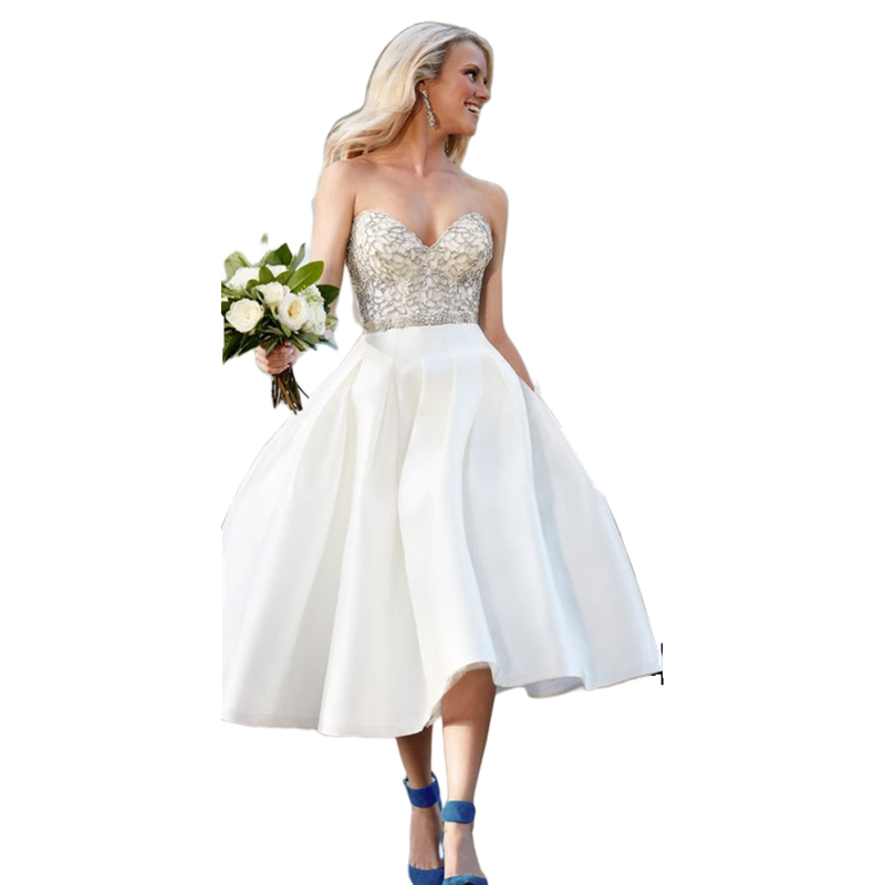 2024 Vintage Tea Length Wedding Dress A Line Sweetheart Neck Lace Appliques Garden Simple Satin Bridal Gowns Retro Women Dresses Vestido De Novia
