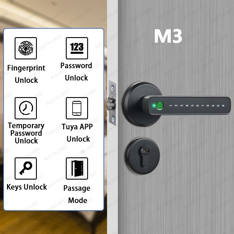 Smart RAYKUBE M3 Tuya BLE Digital Fingerprint Door Electronic with 60 70mm Keys Smartlife Tuya APP Remote Unlock 231117