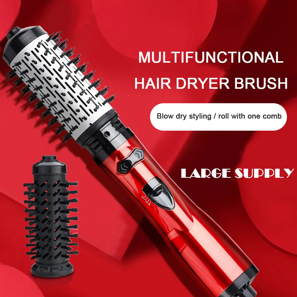 Curling Irons Rotating Hair Dryer Brush Electric Blow Drier Comb Air Straightener Curler Iron One Step 2 Gears Blower Replaceable 2 Heads 231120