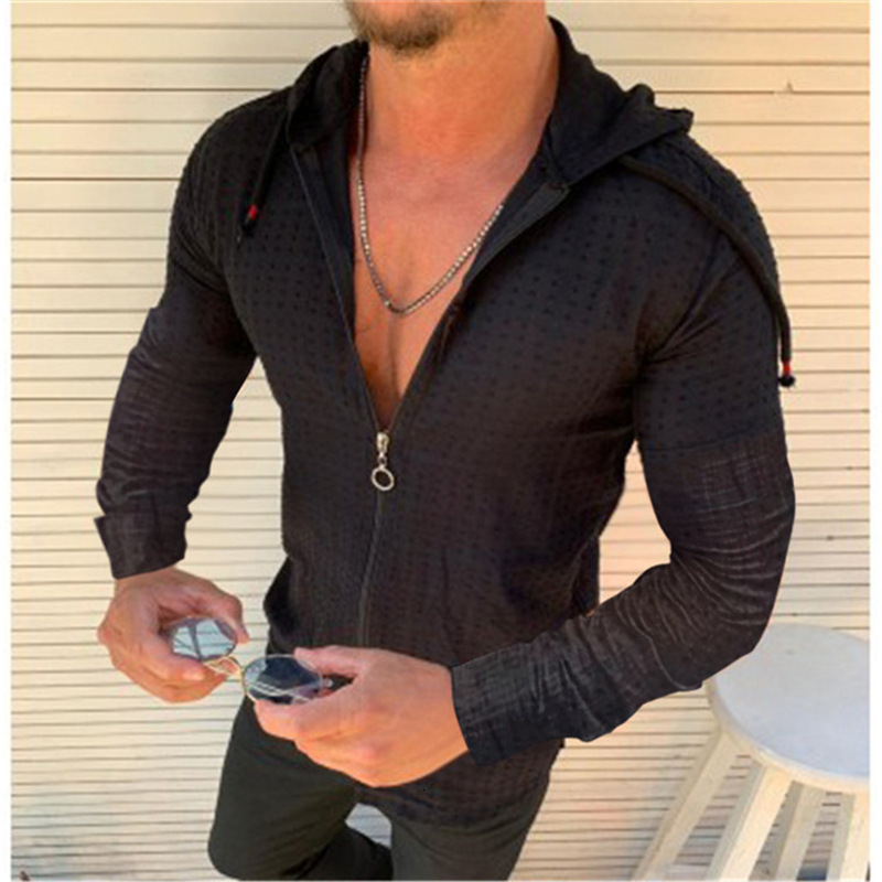 Mens TShirts Summer Fashion Beach sunscreen Long sleeved Hoodie Zipper Tshirt Men clothing Solid color Casual Plaid S5XL 230420