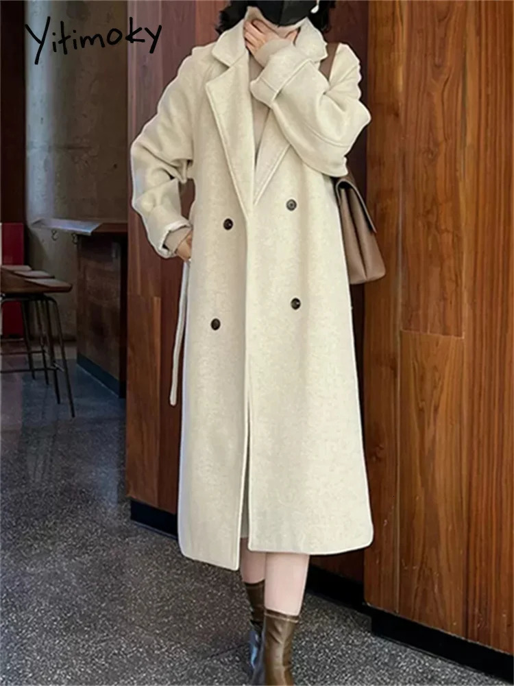 Women's Wool Blends Yitimoky Thicken Warm Coat Women 2023 Vintage Double Breasted Long Jackets Casual Loose Turn Down Collar Winter 231120