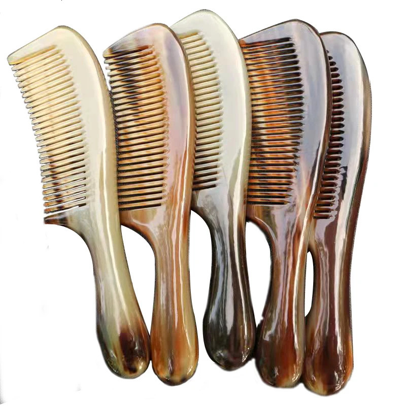 Hair Brushes 20cm Natural Material Anti-static White Handmade Ox Horn Comb hand-carved Fine Tooth Comb Hair Care Massage Tool Comb 231121