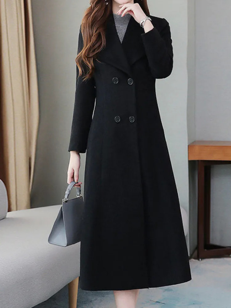 Women's Wool Blends Thickened Woolen Coat Women Long Slim Warm Windbreaker Winter 2023 Womens Clothing Trench 231120