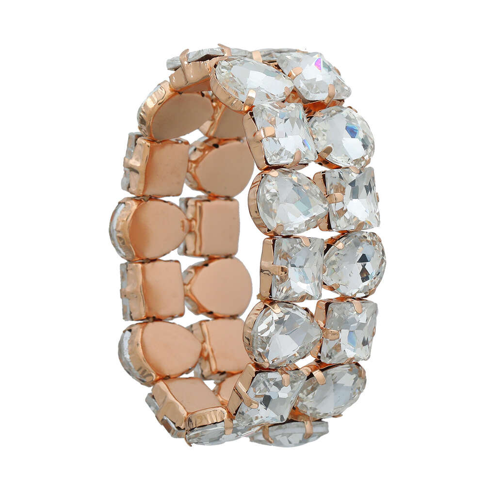 Bracelet Women's Full Diamond Hip Hop Handpiece Double Layer Glass Diamond Scalable Elastic Jewelry Bracelet