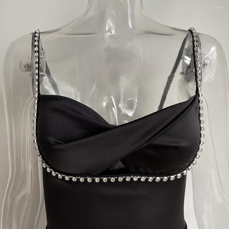 New Casual Dresses Zoctuo Diamonds Straps Elegant Womens Black Dress Fashion Hollowed Out Slim Skirts Clothing Clubwear Party Night Rave