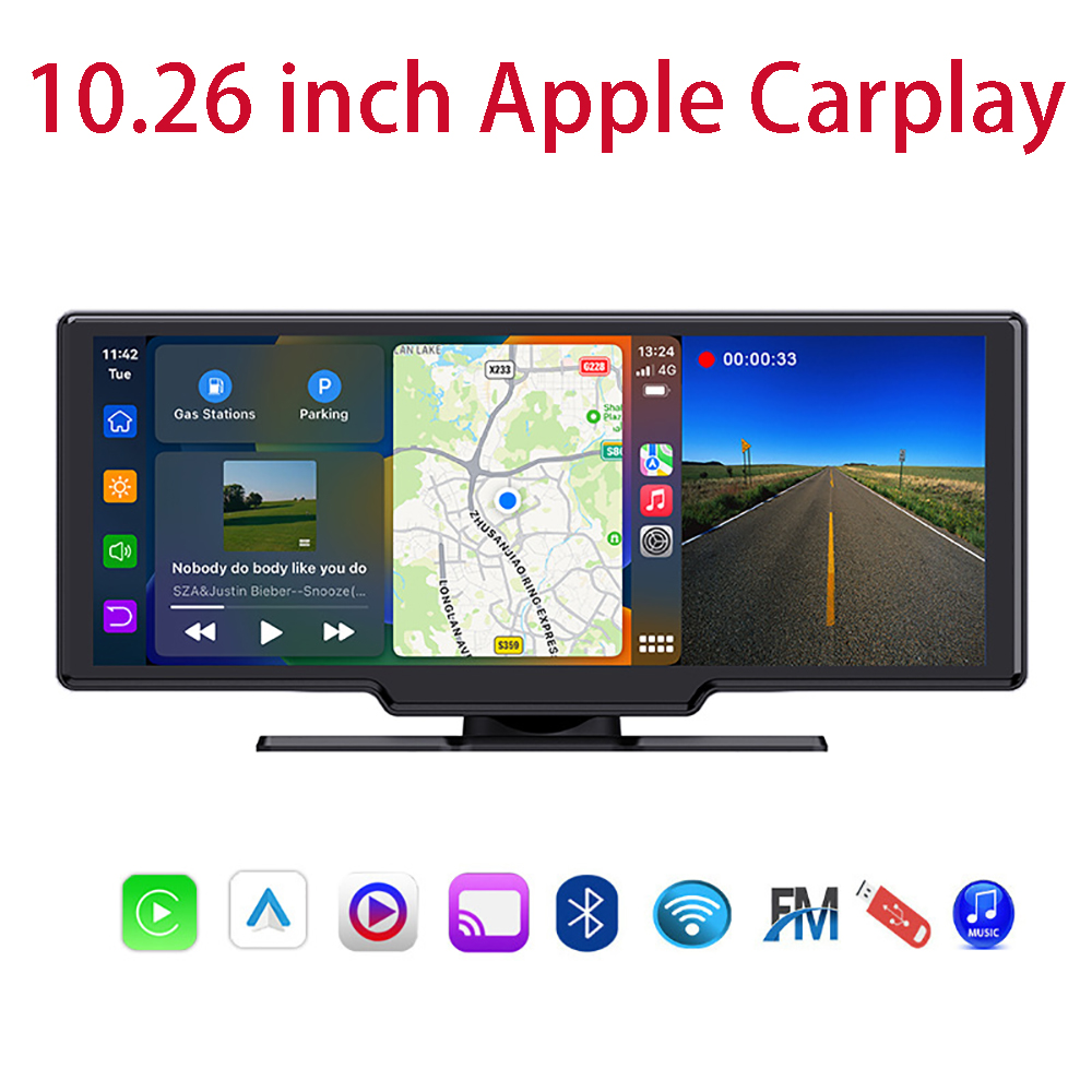10.26 Inch Carplay 4K Car DVR Dash Cam Android Auto 4K Rearview Camera Video Recording WIFI Loop Record Phone APP