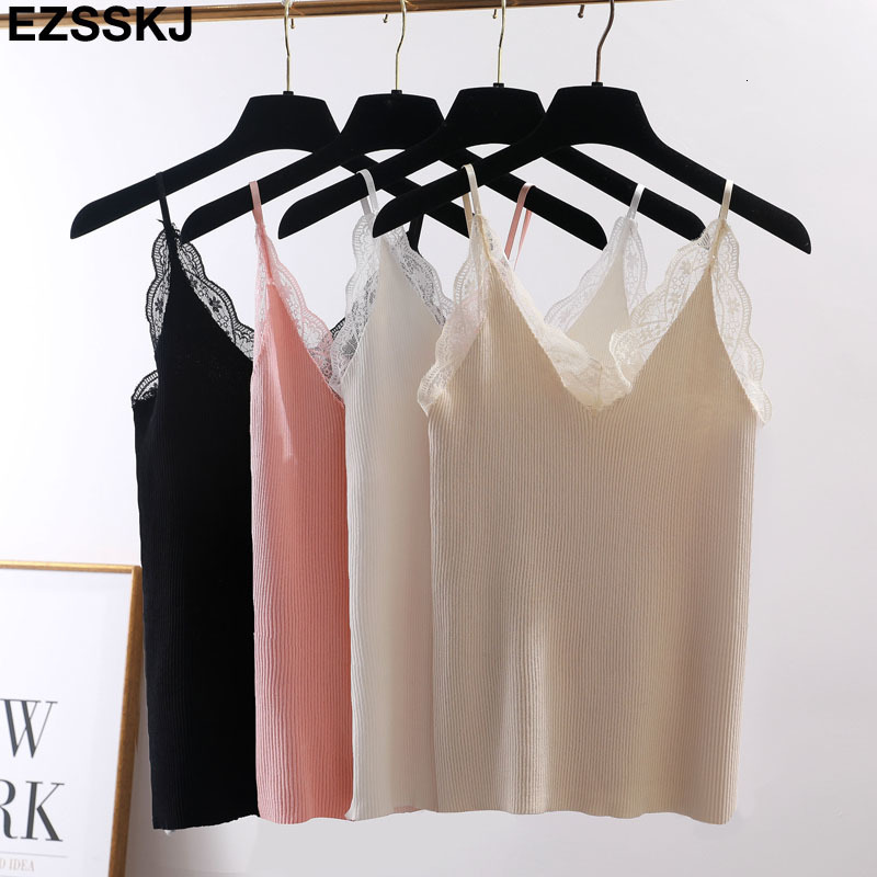 Camisoles Tanks chic Sexy basic lace camisole Summer knit Tank top Women Adjustable strap camisole female camis High Elasticity top casual 230421