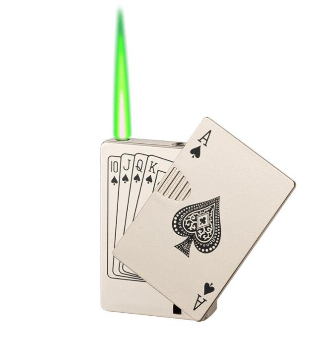 Latest Jet Torch Flame Poker Metal Windproof Playing Card Novel Gas Butane Lighter Funny Toy Smoking Tool Accessories W260202