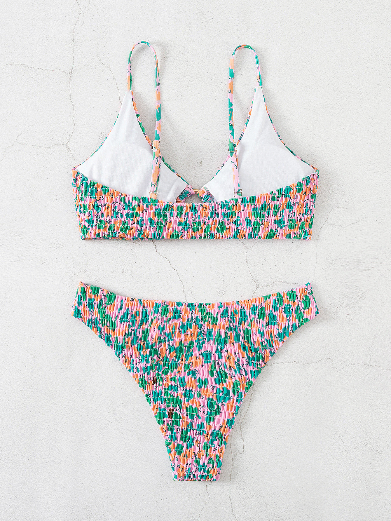 Women's Swimwear Bikini Sexy Floral Pleated Swimwear Swimsuit Women Bikinis Set Bathing Suit Beach Bikini Female Push Up Metal Ring Decor 230421