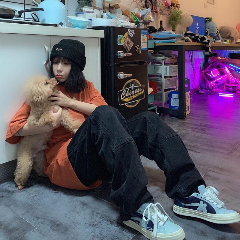 Women's Jeans Retro Jeans Women Harajuku Vintage Black Street BF Style Chic College Teens Streetwear All-match Loose Fashion Femme Trousers 23042