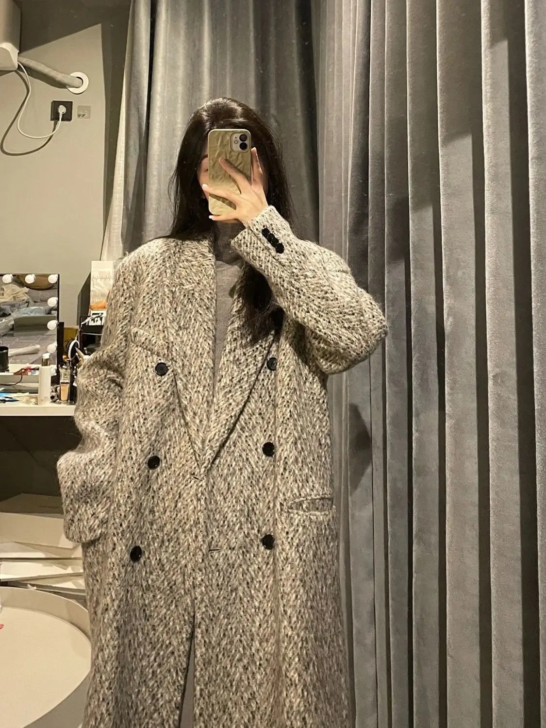 Women's Wool Blends Retro Temperament Herringbone Pattern Coat 2023 Winter Women Double Breasted Woolen Coats Office Lday Thick Fashion Long 2311