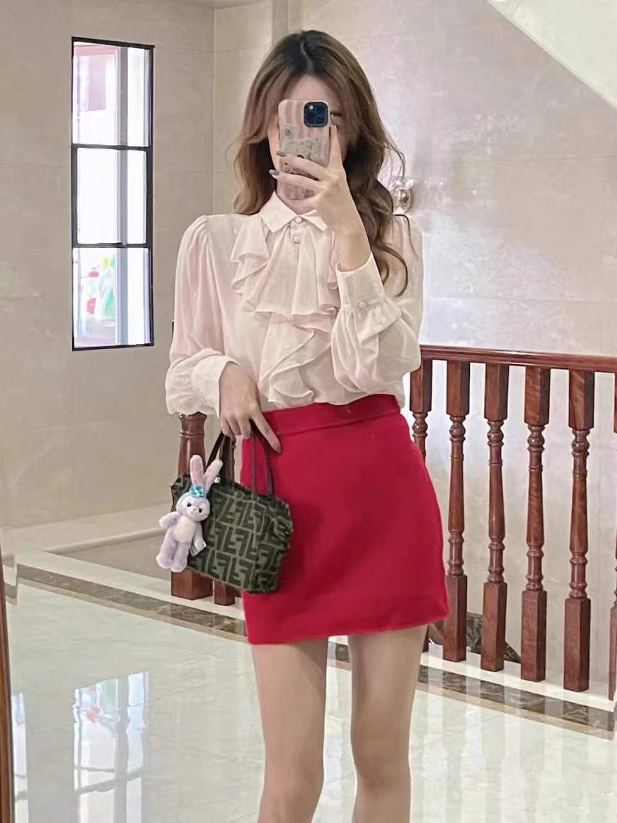 Women's Suits Blazers TRAF Women Wool Blazer Set Red Lapel Long Sleeves Blazer Fashion Double Breasted Short Jackets OuterwearsMini Skirt Autumn 