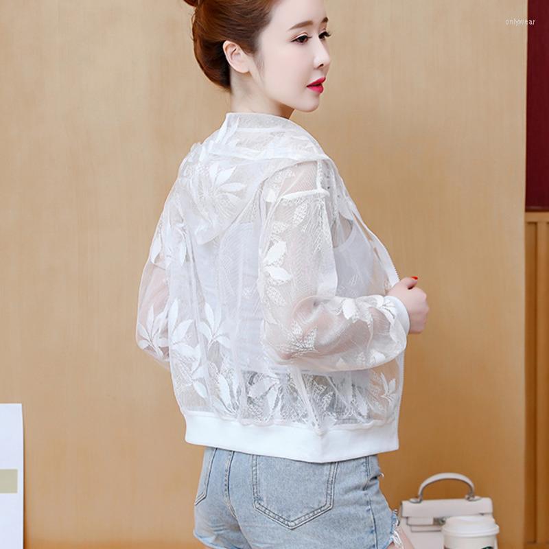 Women's Jackets Purple White Pink See Through Women Jacket Thin Sunscreen Coat Short Ladies Summer Beach Perspective Hooded