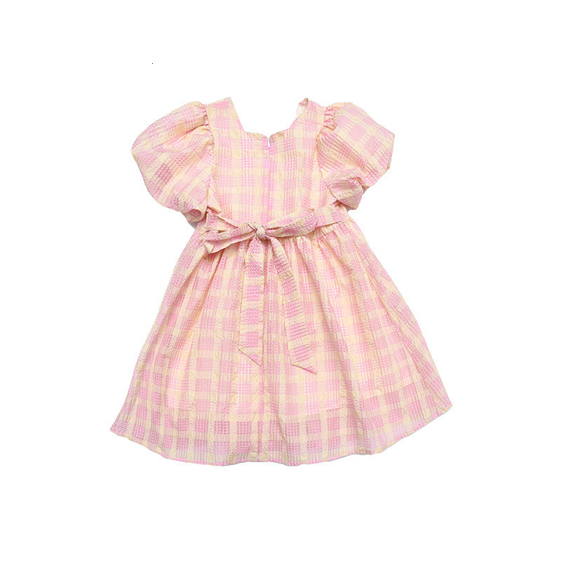 Family Matching Outfits Mother and Daughter Matching Plaid Dress Pink Summer Mom Baby Girl Same Short Sleeve Cute Dress Korean Style Women Clothing 23