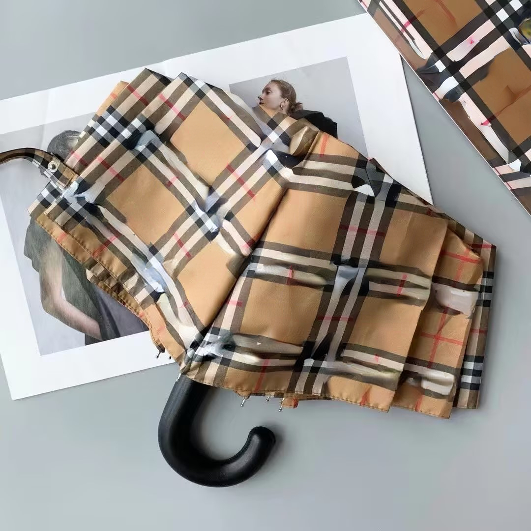 Khaki Plaid Umbrellas Hipster Automatic Folding Designer Umbrellas Top Quality Outdoor Travel Luxury Multifunction Sun Umbrellas