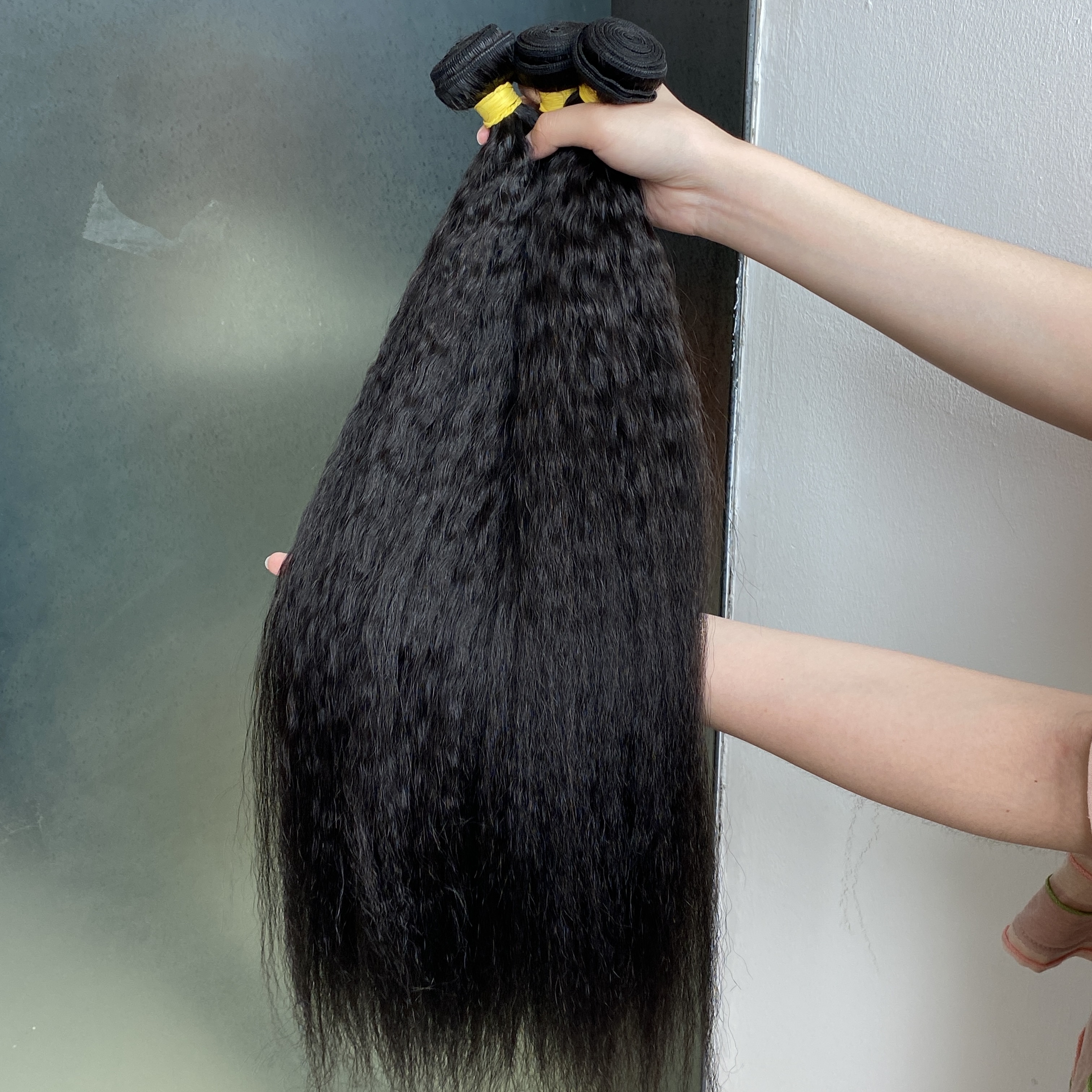 Glamorous Brazilian Human Hair Kinky Straight 3 Pieces Virgin Indian Malaysian Mongolian Hair Wefts Light Yaki Hair Weave for black women