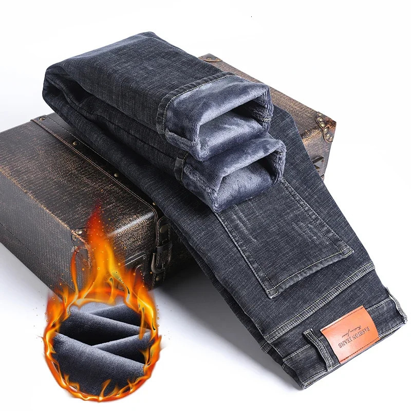 Men's Jeans Casual Male Clothing Fashion Plush Trousers Autumn And Winter Plush Jeans For Men's Slim Fitting Straight Stretch Pants 231120