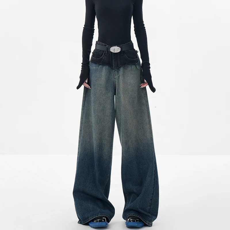 Women's Jeans Women Grey Jeans Cargo Pants Streetwear High Waist American Wide Leg Pants Fashion Y2K Style Female Winter Straight Trousers 231121