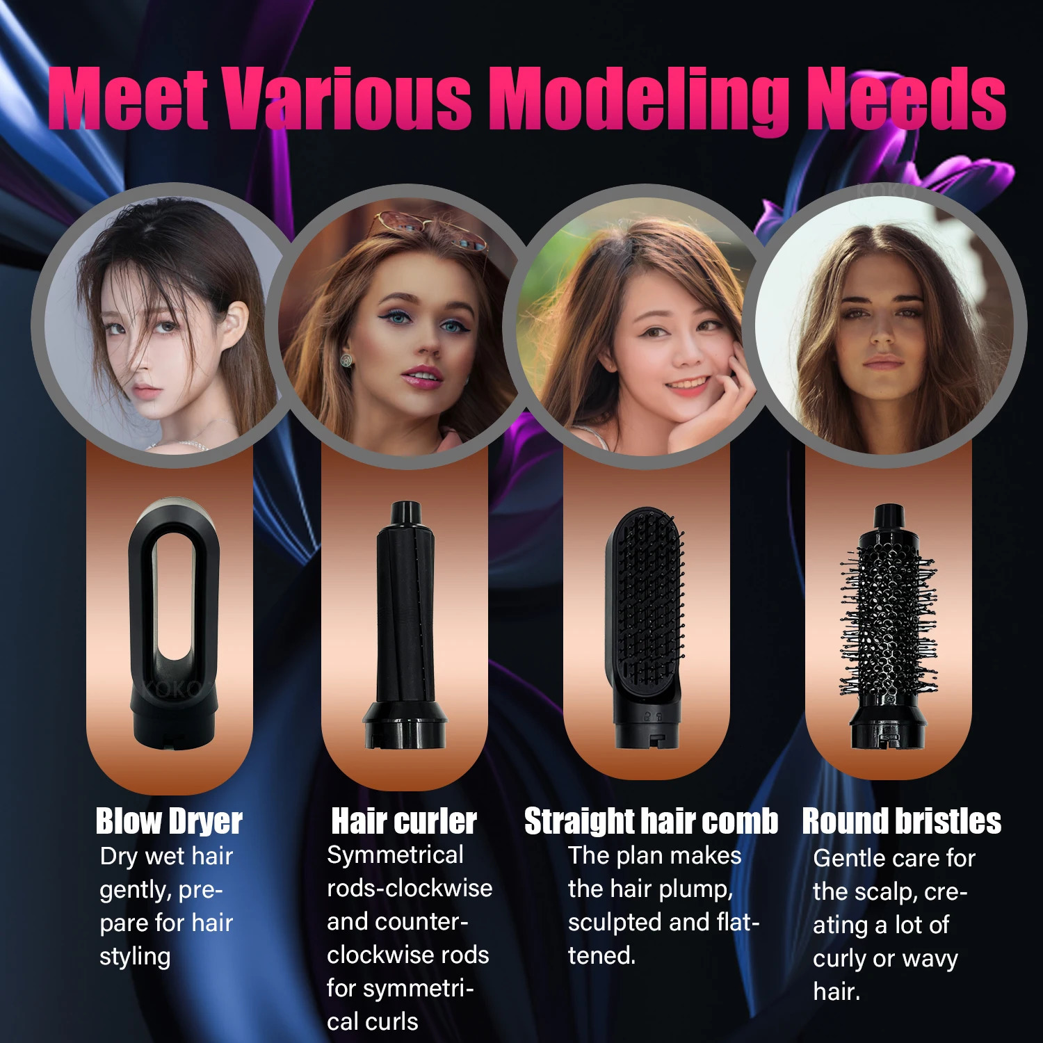 Curling Irons 5 In 1 Electric Blow Dryer Comb Hair Dryer Brush Hair Curling Detachable Brush Kit Straight Hair Brush Hair Curler Curling Iron 231120