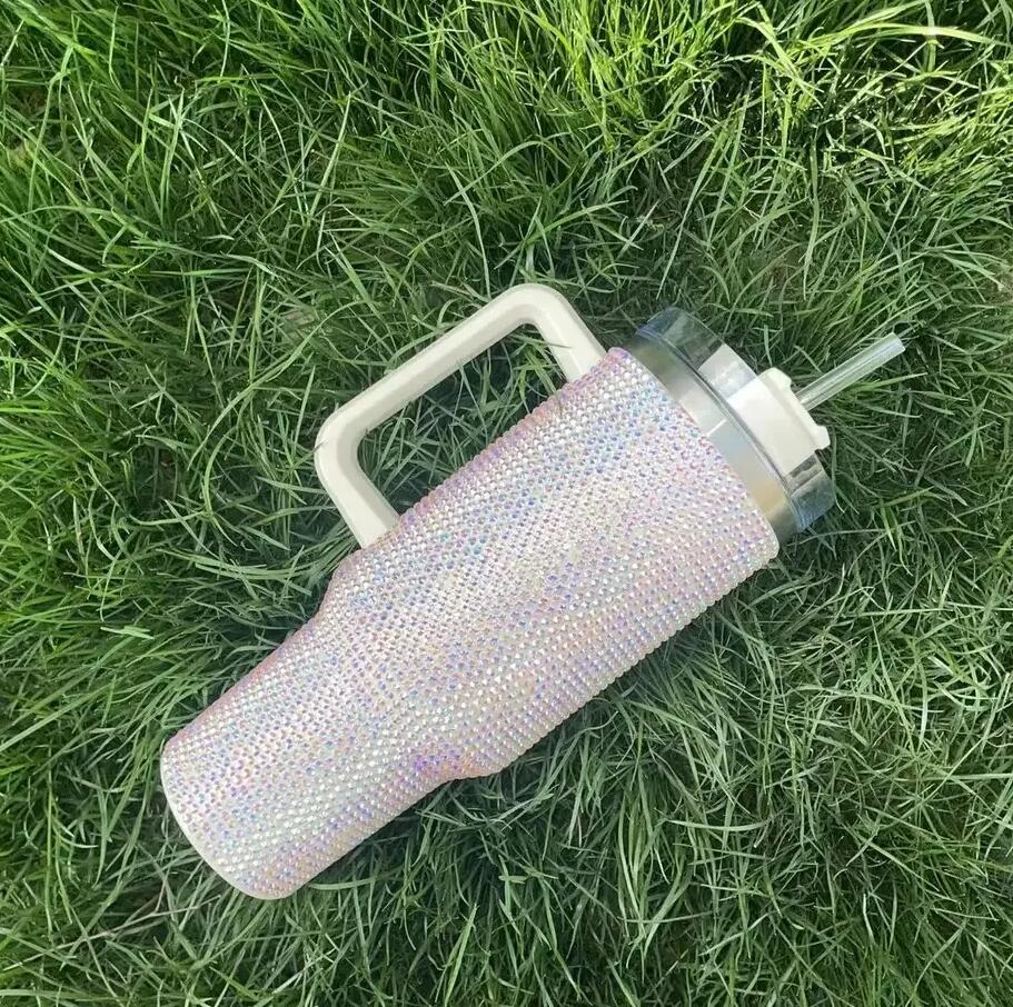 Mugs 1pcs 40oz Mugs Tumbler Cups With Handle Lids Straw Stainless Steel Insulated Tumblers Bling bling Travel Mug Termos Cup w250321