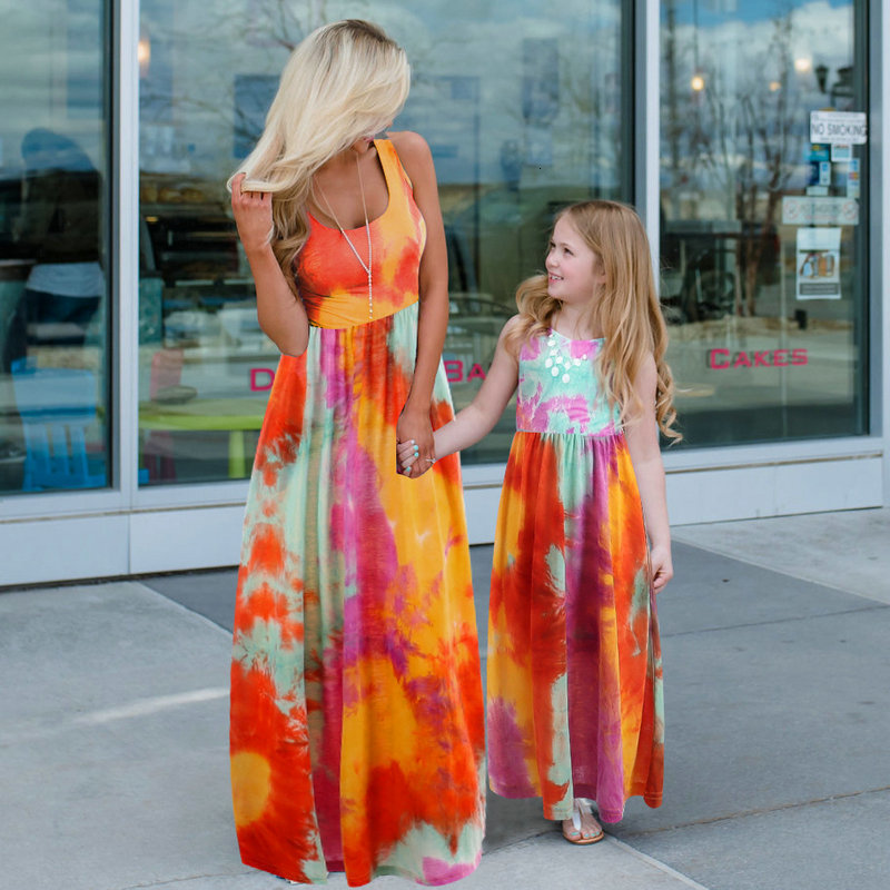 Family Matching Outfits Sleeveless Long Dress For Mother And Daughter Party Wedding Clothes Family Matching Outfits Summer Beach Mother Kids Girls Dre