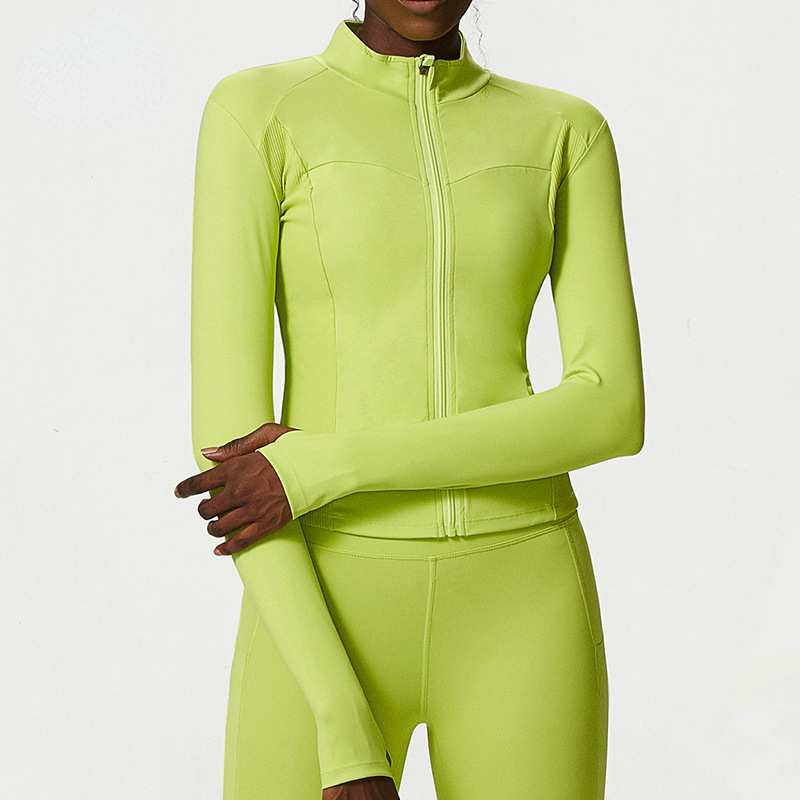A67 Yoga Suit Womens Sports Jacket Ribbed Coat Stand Up Collar Breathable High Elasticity Tight Ssun Proof Zipper Shity