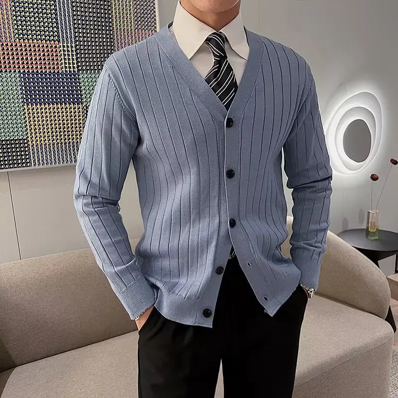 Men's Sweaters Vintage Winter Men Solid Cardigan Sweater Fashion Korean Japanese Button Up Slim Fit Elegant Male Striped Knitwear Streetwear 2311