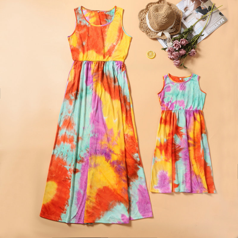 Family Matching Outfits Sleeveless Long Dress For Mother And Daughter Party Wedding Clothes Family Matching Outfits Summer Beach Mother Kids Girls Dre