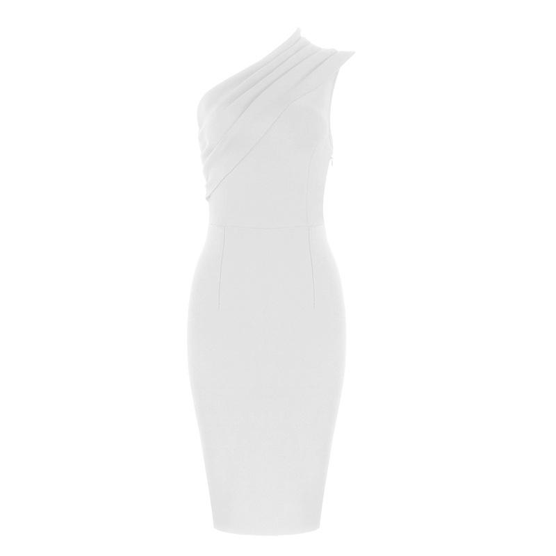 Casual Dresses Women Midi Dress One Shoulder High Waist White Bodycon Clothes VestidosCasual