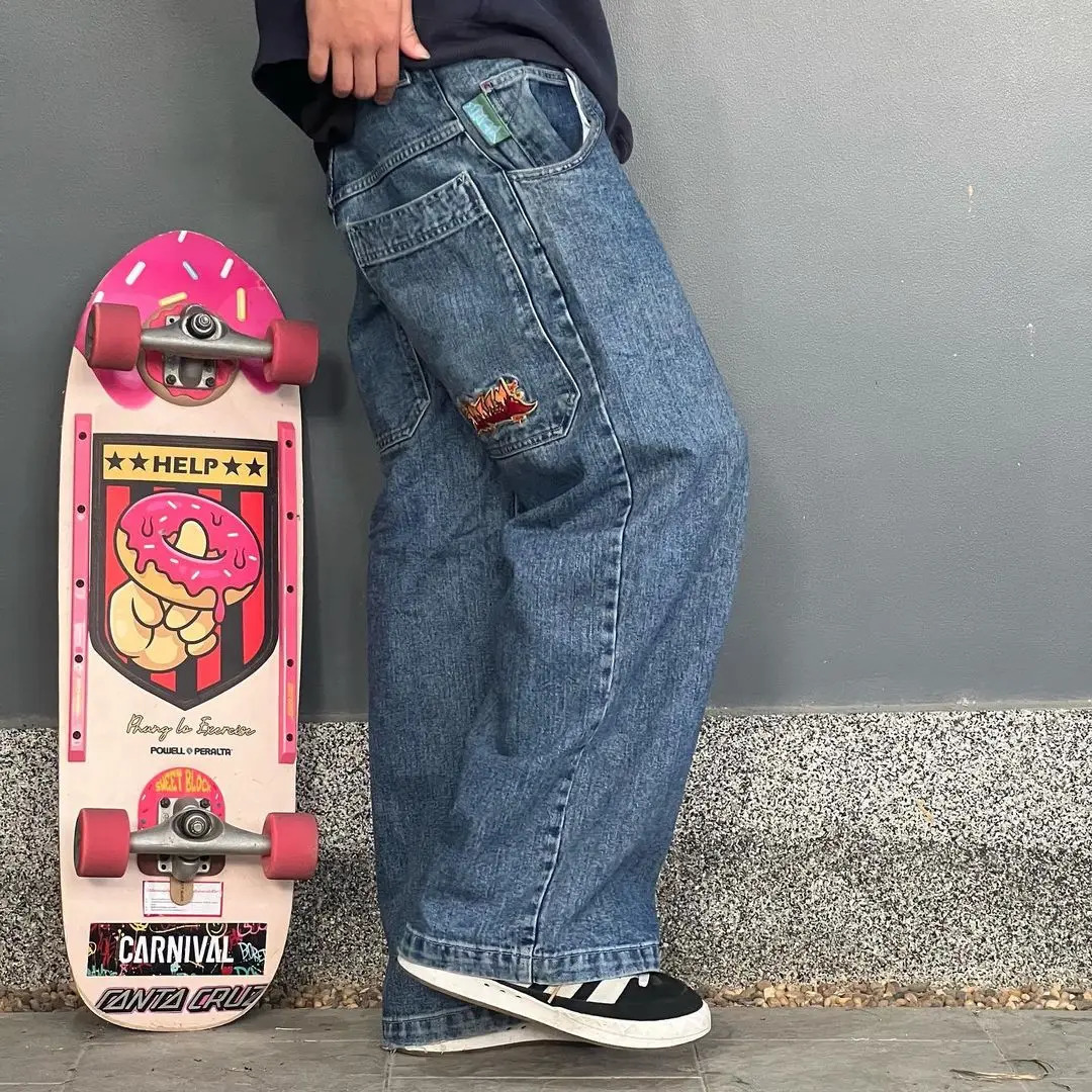 Women's Jeans JNCO Mens Jeans Y2k Skateboard Hip Hop Sports Baggy Jeans Low Rise Cargo Black Jeans Harajuku Straight Pants Streetwear 231120