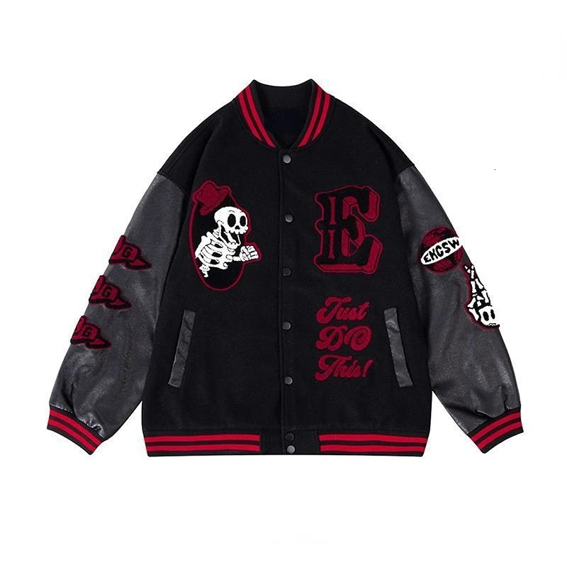 Men's Jackets American Skull Embroidery Fashion Jacket Retro Patchwork Knitting Baseball High Street Small Crowd 2023 231120