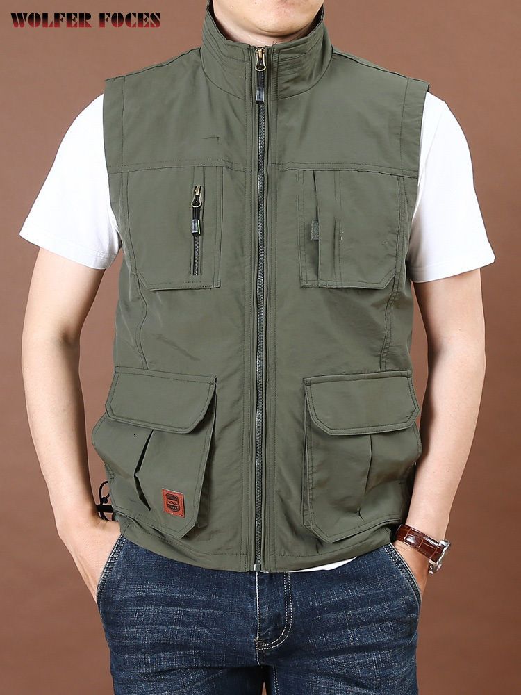 Men's Vests Thin Tooling Loose Quick Drying Outdoor Sports Multi Pocket Stand Collar Spring Camping Fishing 230420