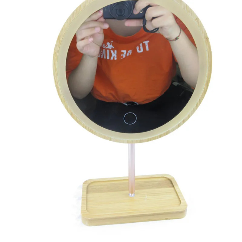 Compact Mirrors USB Charging Three Mode Deatchable Wooden LED Makeup Mirror Touch Screen Mirrors Desktop Make Up Cosmetic Mirror 20# 231120