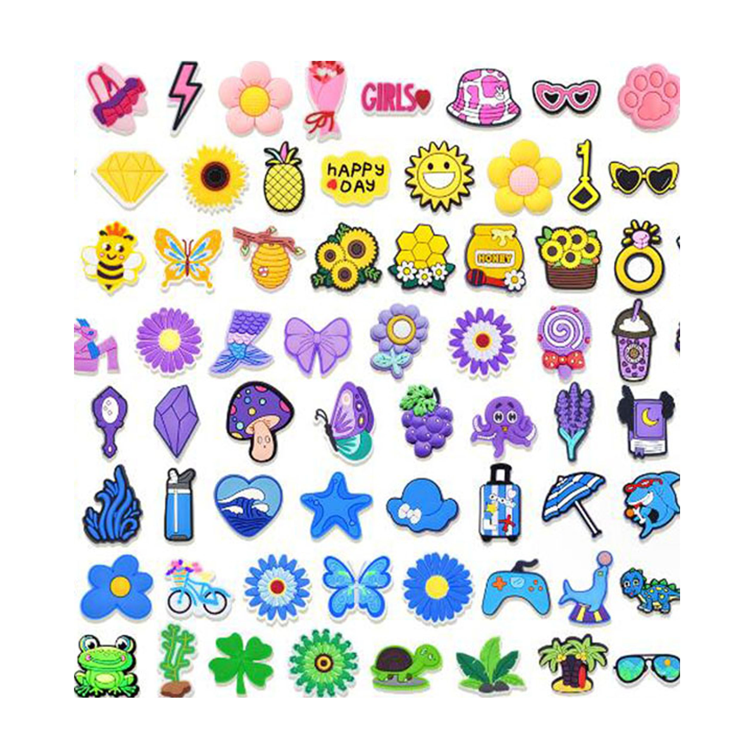 pink yellow purple blue and green muti colors clog charms shoe flowers decoration buckle part accessories charm