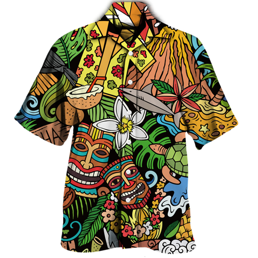 Men's Casual Shirts Mayan Totem 3d Print Hawaiian For Men Cuban Collar Short Sleeve Fashion Skull Tops Male Clothes 230421