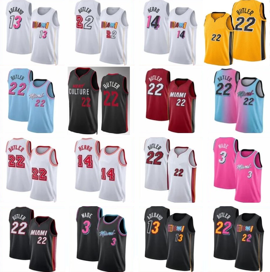New 2023-2024 Custom Basketball Jerseys 22 Jimmy Butler Dwyane Wade Kevin Love Tyler Herro Bam Ado Kyle Lowry Jaime Jaquez Caleb Martin City Men