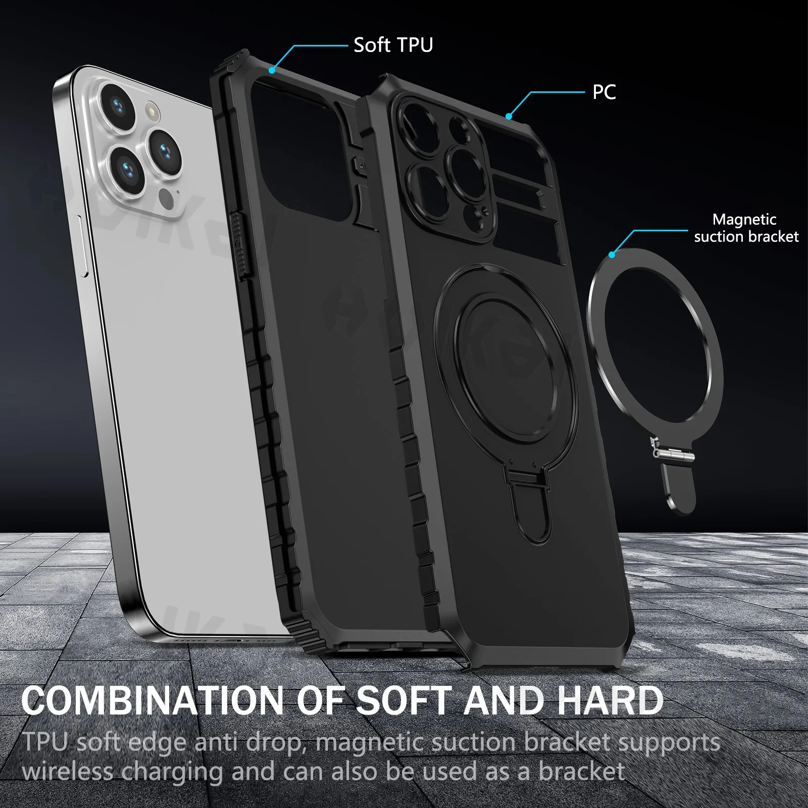 For Magsafe Magnetic Case For iPhone 16 15 Plus 14 13 12 11 Pro max Wireless Charging Shockproof Armor Phone Cover with Bracket Ring Holder Kickstand