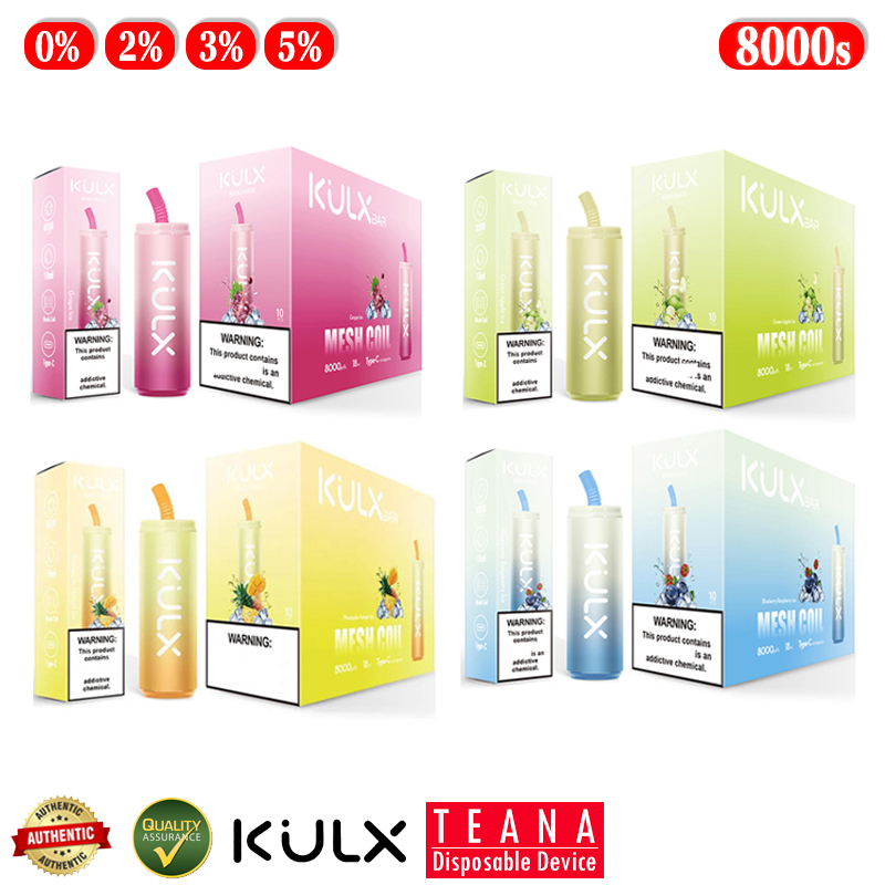 Original KULX 8000 Puffs Disposable E Cigarette Kit Rechargeable 600mAh Battery 18ml Pre-filled Cartridges 0% 2% 3% 5% Mesh Coil Vapes, Remark colors
Original KULX 8000 Puffs Disposable E Cigarette Kit Rechargeable 600mAh Battery 18ml Pre-filled Cartridges 0% 2% 3% 5% Mesh Coil Vapes, Remark colors